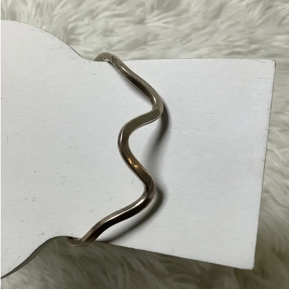 925 Sterling Silver Wavy Wave Cuff Bangle Bracelet Minimalist Elegant E20-22
